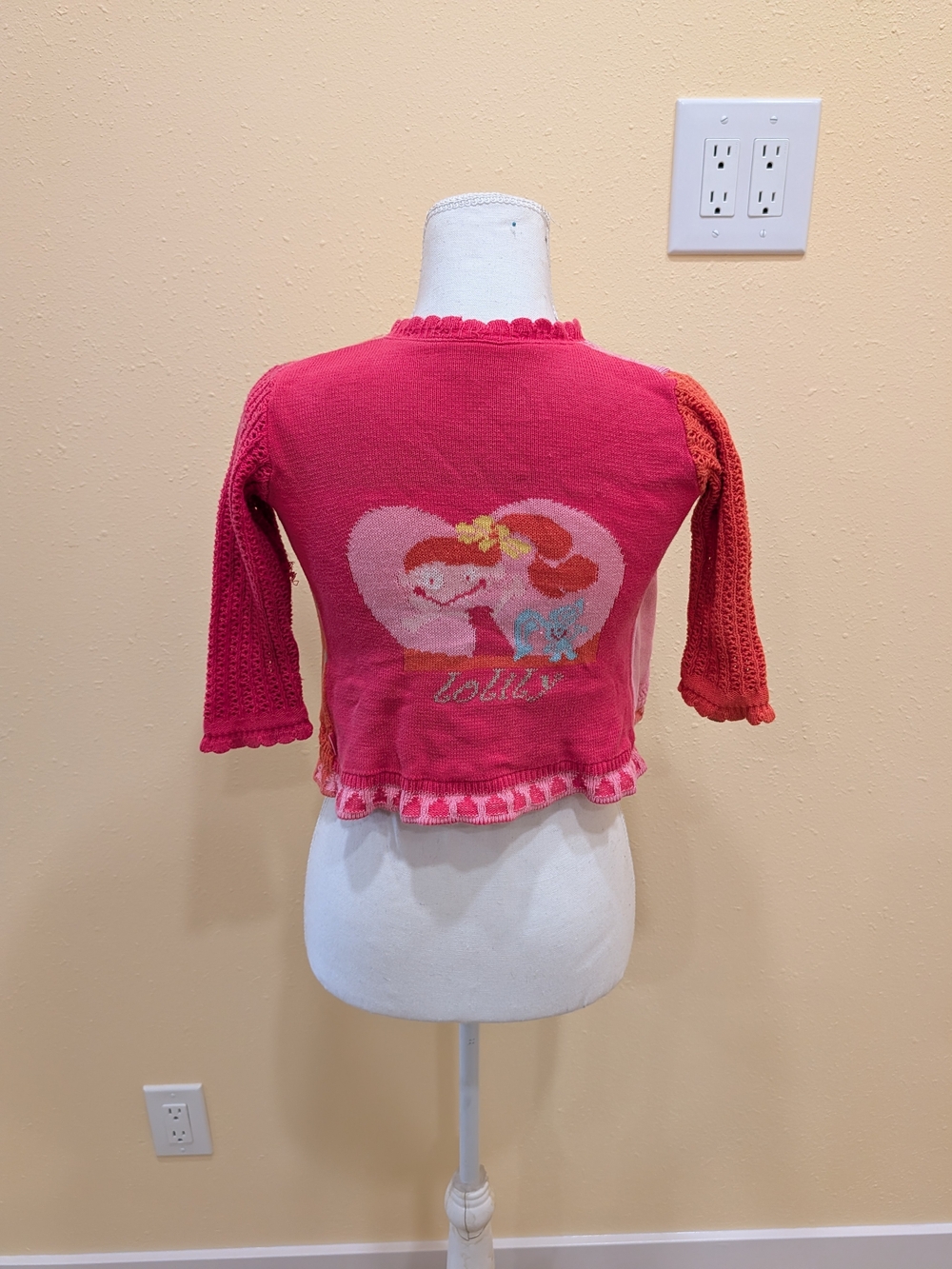 Vintage Oilily Girls Heart Patchwork Crop Cardigan / Shrug - Size 92 (Age 2-3)